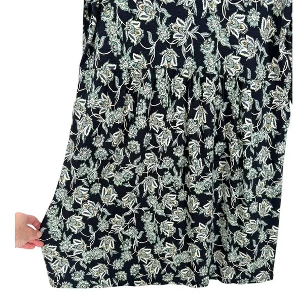 NWT J.Jill Navy Blue Floral Paisley Split Neck 3/4 Sleeve Knit Dress Size Medium - Picture 7 of 13